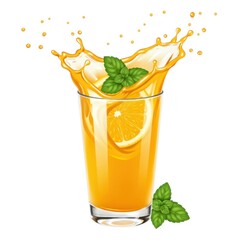 Fresh orange juice splash with mint in glass summer beverage drink