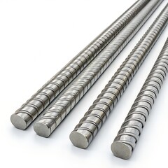 Rustic Steel Rebar Bundles on White Background – Industrial Construction Rods, 16K Resolution
