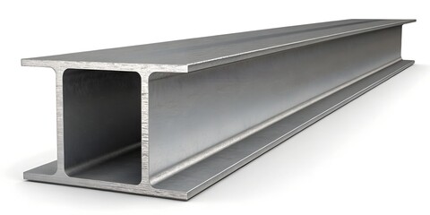 Steel Beam Isolated on White Background – Industrial Iron Girder in 16K