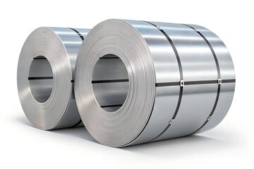 Steel Coils Isolated on White Background – Industrial Metal Rolls in 16K