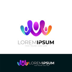 social logo with an icon of people holding hands, 3d style