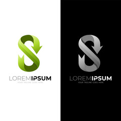 S logo and arrow design combination, green color
