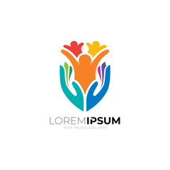 The shield logo and a group of people gathering as an icon of unity