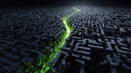 Obraz premium Dark maze city with glowing path