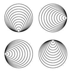 Concentric line forms. Abstract shell shapes. Smooth curve patterns. Vector minimalist art.