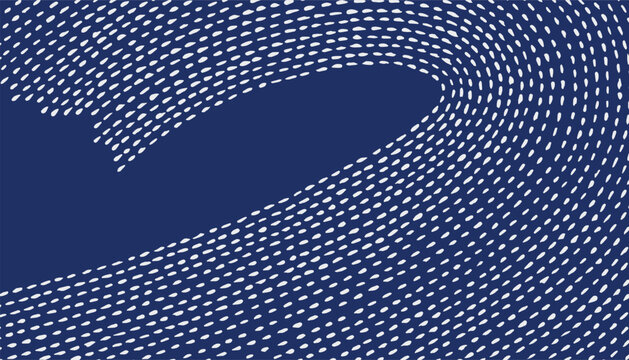 Hand drawn dash brush line abstract wave and water pattern in white and blue, Japanese Sashiko and ethnic traditional hand paint nature texture background, simple graphic for textile, carpet