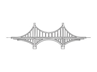 Minimalist line drawing of a suspension bridge, isolated on a white background