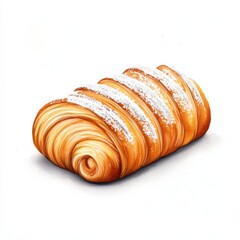 Delicious Golden Croissant with Powdered Sugar on a White Background