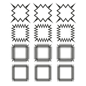 Vector frames collection. Jagged border shapes. Sharp decorative elements. Outline zig zag contours
