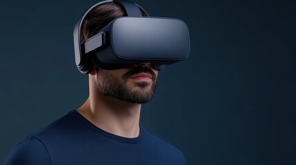 Young Man Using Virtual Reality Headset for Immersive Experience