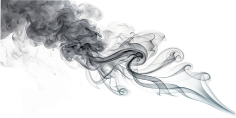 Abstract Swirling Smoke Dark Grey Wisps on White Background