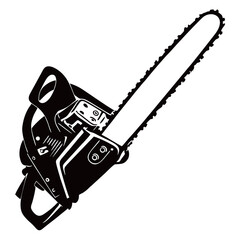 silhouette image of a chainsaw machine on a white background