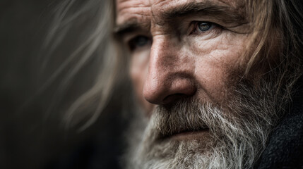 Obraz premium poignant portrait face of american homeless man his expression deeply exaggerated with emotion