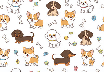 Fototapeta premium Seamless Pattern of Cute Cartoon Puppies – Kawaii Dog Wallpaper