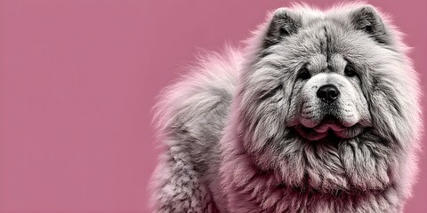 Fluffy Chow Chow Dog Against a Vibrant Pink Background Capturing Elegance and Cuteness