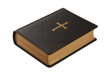 Leather-bound Bible, Cross embossed,  dark background, religious, website
