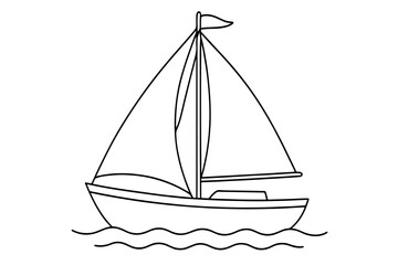 Outline drawing of a sailboat on waves for coloring and educational purposes