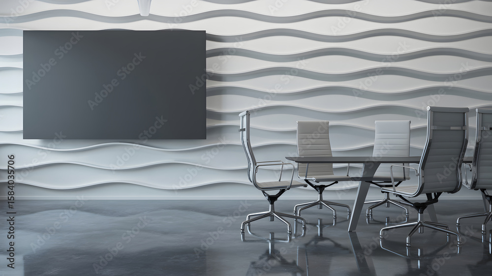 Fototapete Modern conference room with a sleek design and an interactive display for business meetings and presentations in a corporate setting.