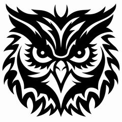 Obraz premium Tribal Owl Head Bold Black and White Graphic Illustration