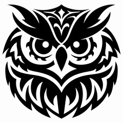 Fototapeta premium Tribal Owl Mascot Head with Intricate Black and White Design