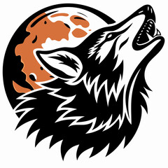 Obraz premium Howling Wolf Silhouette Against a Full Moon Graphic