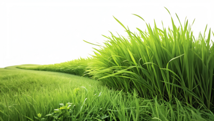 Lush green grass blades swaying with a vibrant abstract digital glitch background isolated on a transparent background