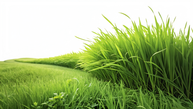 Lush green grass blades swaying with a vibrant abstract digital glitch background isolated on a transparent background