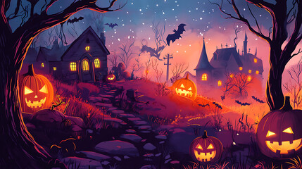 Fototapeta premium Halloween is a spooky, eerie, thrilling, mysterious, festive, ghostly, dark, magical, fun, playful, scary, haunted, creepy, chilling, supernatural, strange, mischievous, weird, enchanted, costumed, fr