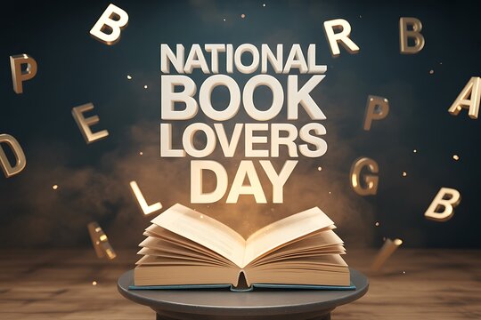 Celebrate National Book Lovers Day with this open book and floating letters, embodying a love for reading and knowledge.