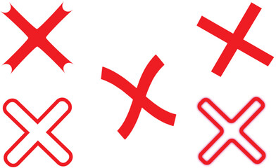 Flat red X symbols vector pack for wrong error marks, cancel buttons, and rejection icons UI design