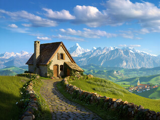 Fototapeta premium Country House with Mountain Views