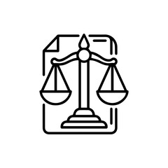 A blacklined illustration of a scale of justice on a document