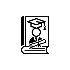 A book with a graduation capwearing person holding a diploma on its cover