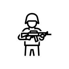A stylized lineart depiction of a soldier wearing a helmet and holding a rifle
