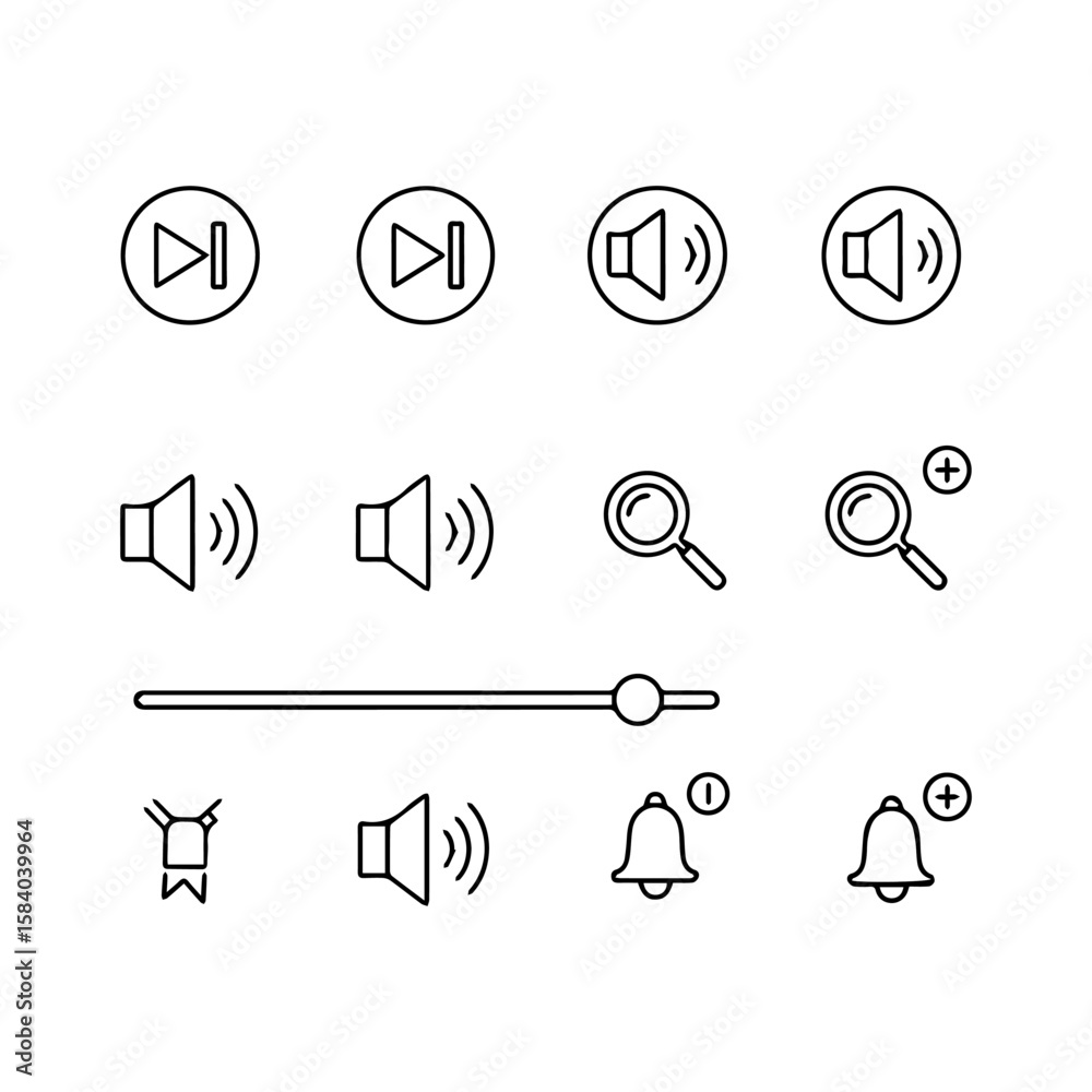 Fototapete graphic of media icons featuring volume zoom and notification symbols rendered in a simple black out