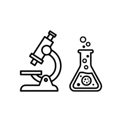 Microscope and Erlenmeyer flask in vector format scientific illustration