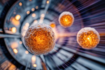 Abstract cellular tunnel, glowing orbs