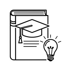 Outlined book graduation cap and lightbulb image