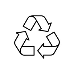 The image displays a blackoutlined recycle symbol on a white background