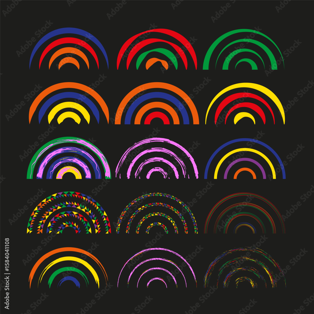 Poster colorful arch pattern. semicircle grid elements. vibrant curve design. vector abstract shapes.