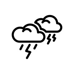 Two storm clouds one with rain and a lightning bolt and the other with two lightning bolts are outlined in bold black lines