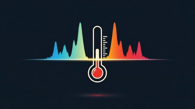 Rising Thermometer with Temperature Spectrum on Dark Background
