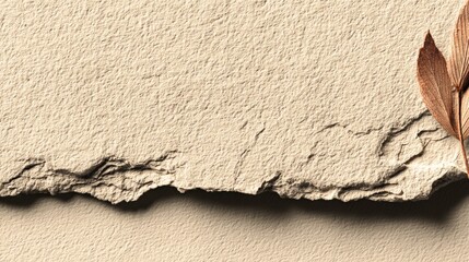Textured beige paper background with a natural leaf accent, ideal for eco-friendly design projects