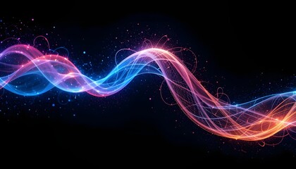 Abstract depiction of a luminous energy flow, a vibrant wave of light on black background