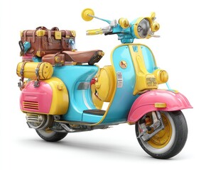 Obraz premium Colorful vintage scooter with travel bags