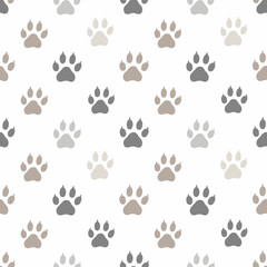 Fototapeta premium Minimalist Seamless Pattern of Animal Paw Prints in Neutral Tones – Pet Footprint Vector on White Background