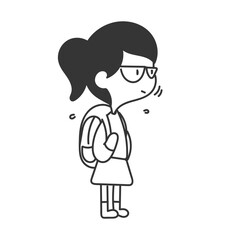 cute girl with backpack and speech bubble in doodle cartoon
