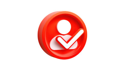 3D Red Approved User Icon on Transparent Background