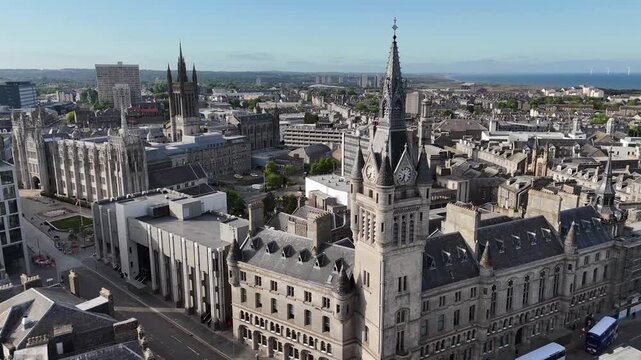 Drone shot of Aberdeen Town House, Scotland, United Kingdom