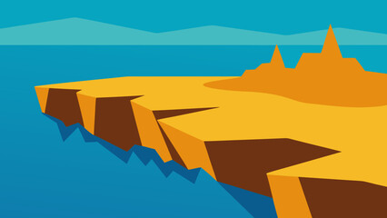 Cartoon Coastline Where Land Crumbles into Sea Illustration Vector